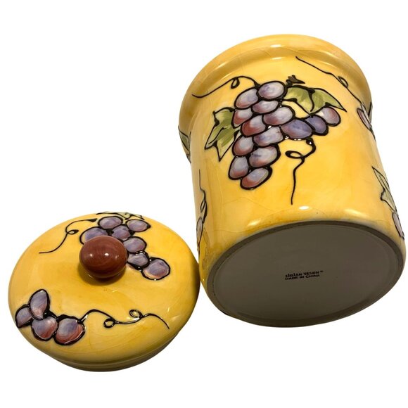 Lillian Vernon Canister Vintage Ceramic Yellow With Grape Design & Lid - Picture 4 of 5